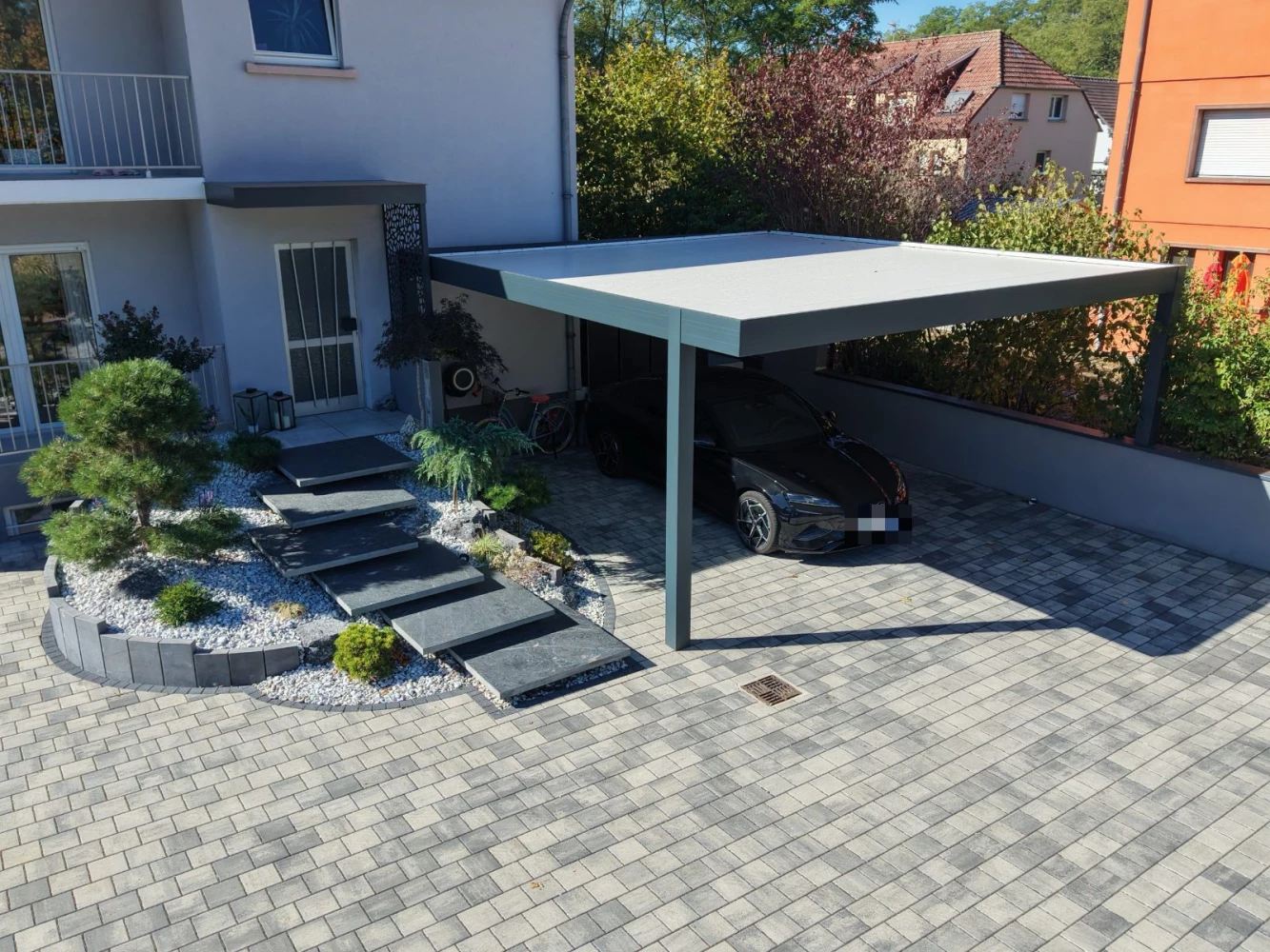 Carport autoporté 6,70 × 6,00 m pour deux voitures à Bischwiller – BH Solutions