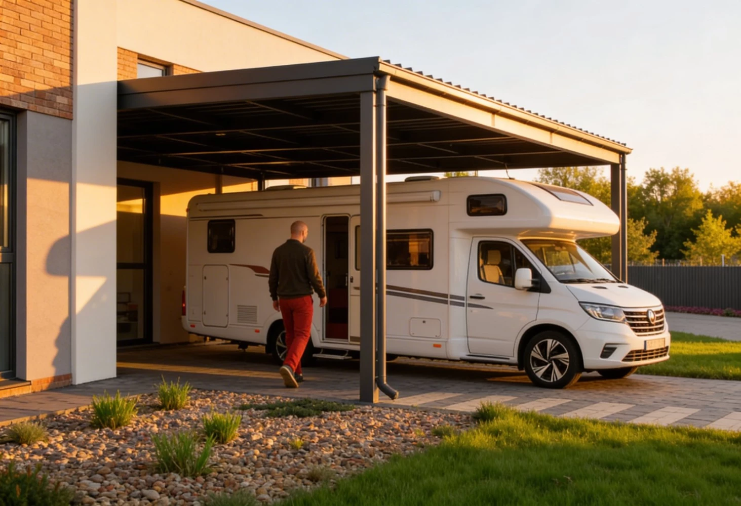 Carport dimensionné pour un camping-car, posé par BH Solutions dans le Bas-Rhin