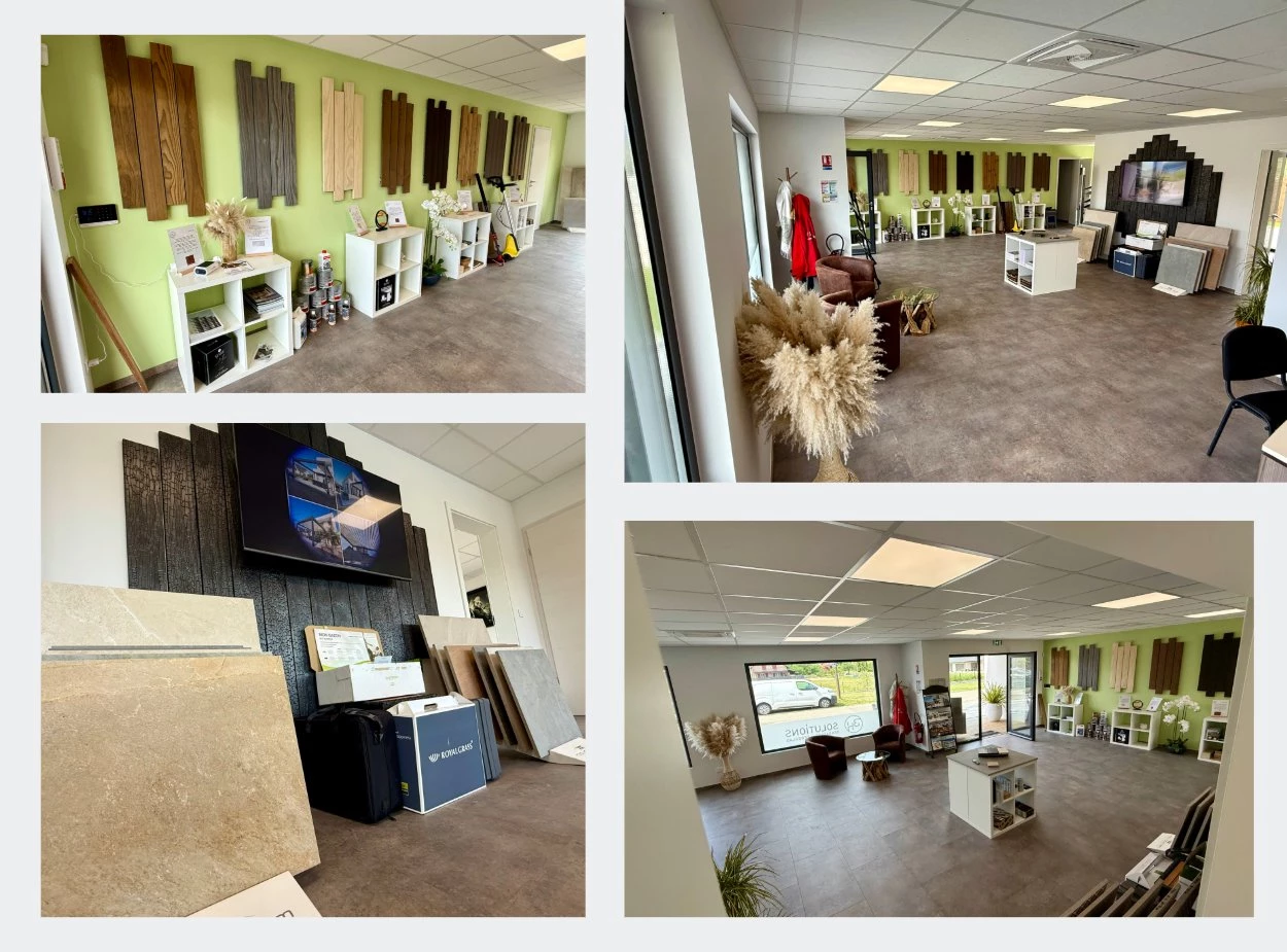 Exposition des matériaux de terrasse au showroom BH Solutions