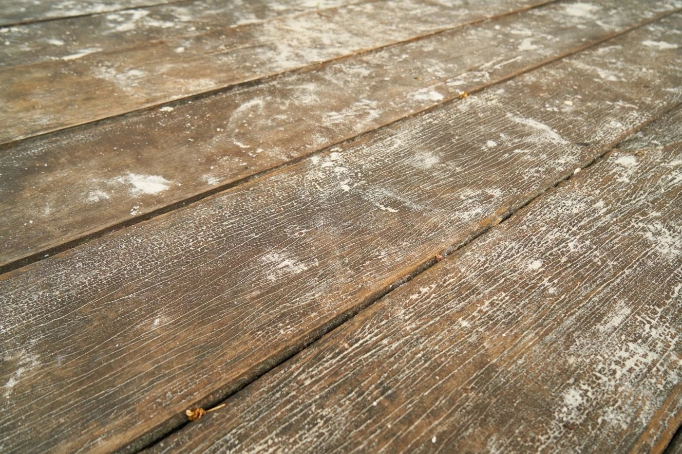 Lames d’une terrasse en bois à nettoyer après l’hiver