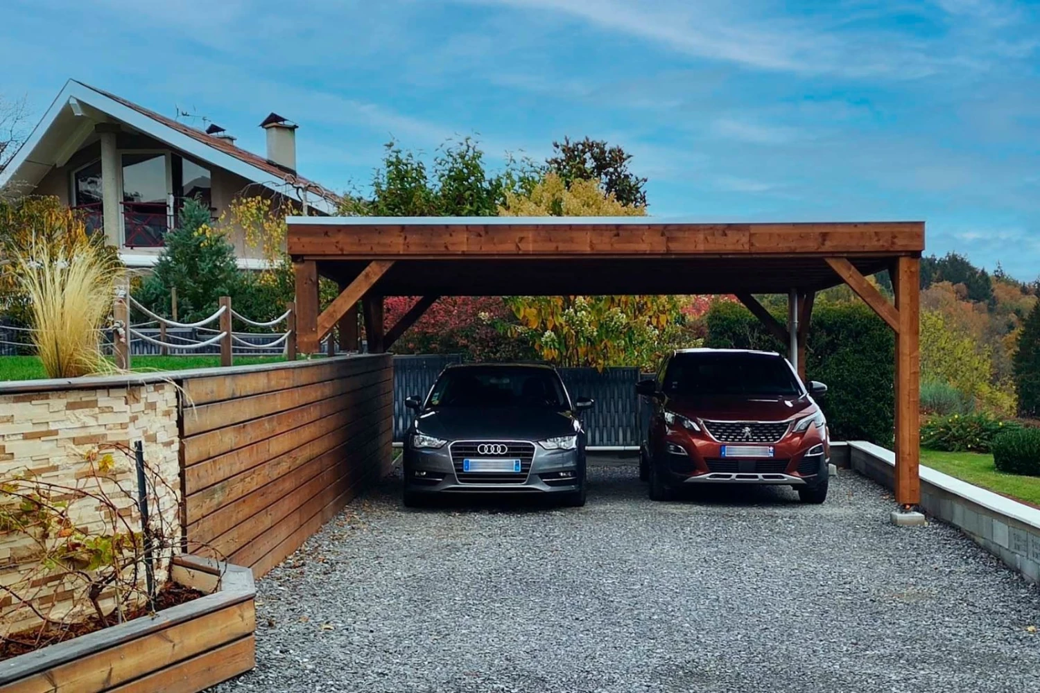 Modèle Moduland® : carport bois toit plat pour deux voitures